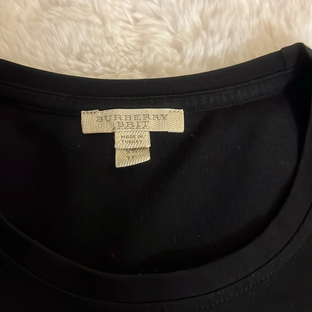 Authentic Burberry Cotton round-collar checked cuff T-shirt - Picture 2 of 9